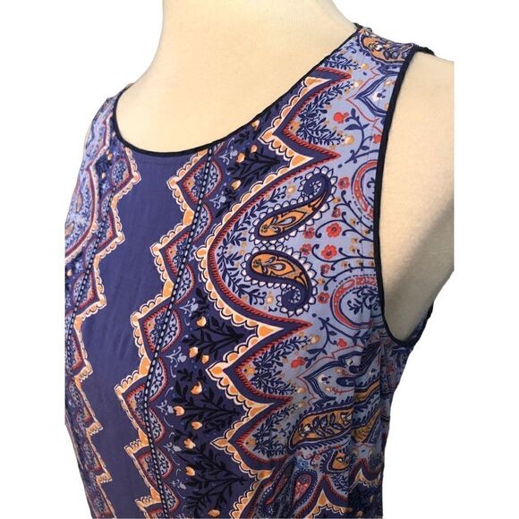 J Jill Dress A-Line Rayon Blue Red Bold Paisley and  Geometric Print Size SP - Picture 3 of 13